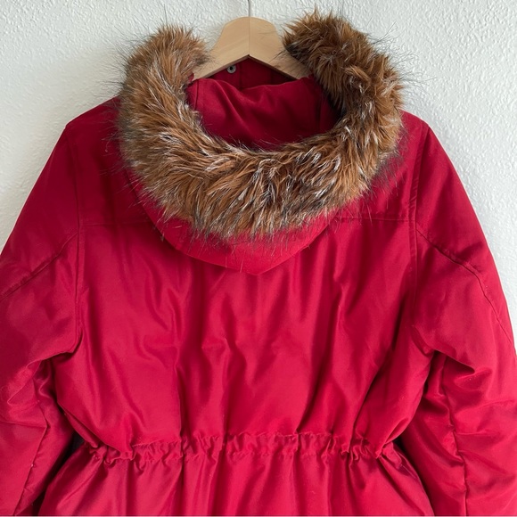 LAUREN RALPH LAUREN Red Down Fill Faux Fur Hood Cinch Waist Puffer Winter Jacket - Picture 9 of 14